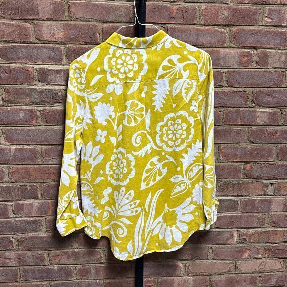 Boden Women’s Mustard Print Linen Long Sleeve Button Down Size 8R - Picture 4 of 6
